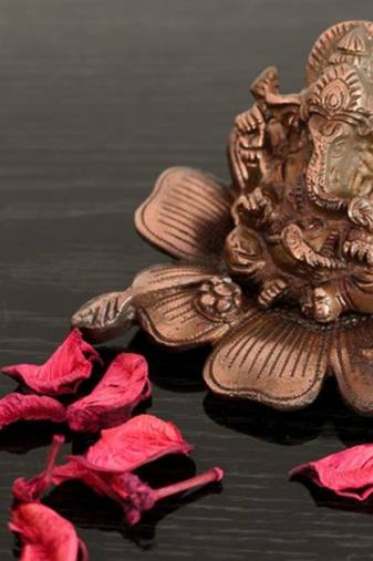 Metal Lord Ganesha on Flower - Brown