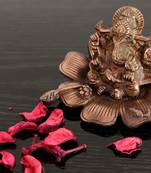 Metal Lord Ganesha on Flower - Brown