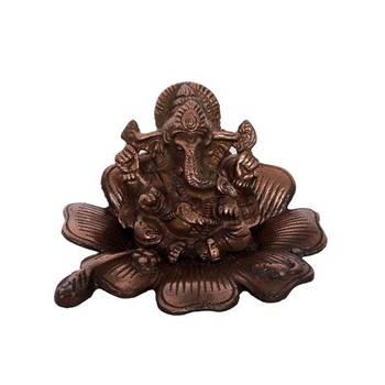 Metal Lord Ganesha on Flower - Brown 2