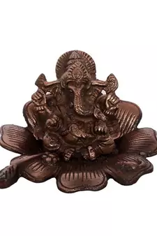 Metal Lord Ganesha on Flower - Brown