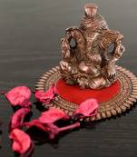 Metal Pagdi Lord Ganesha on Round Base - Brown