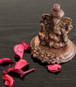 Metal Pagdi Lord Ganesha on Flower - Brown