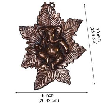 Metal wall hanging of Lord Ganesha on Maple Leaf 2