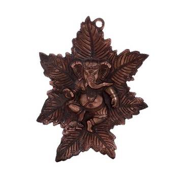 Metal wall hanging of Lord Ganesha on Maple Leaf 3