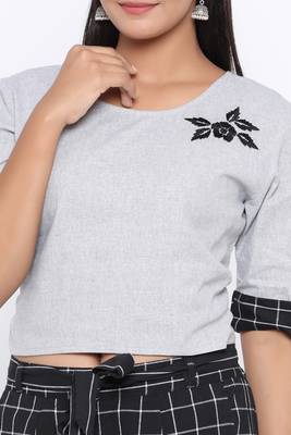 Ardozaa Women's Cotton Printed Top Palazzo Set (Grey) 3