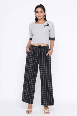 Ardozaa Women's Cotton Printed Top Palazzo Set (Grey) 1