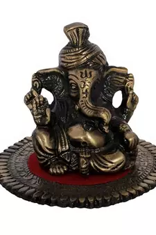 Metal Pagdi Lord Ganesha on Round Base