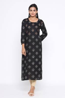 Ardozaa Women's Rayon Printed Straight Kurta (Black) 1
