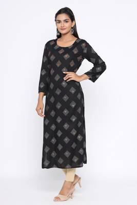 Ardozaa Women's Rayon Printed Straight Kurta (Black) 3