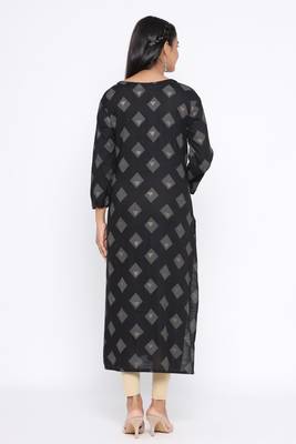 Ardozaa Women's Rayon Printed Straight Kurta (Black) 4