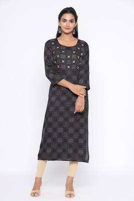 Ardozaa Women's Rayon Printed Straight Kurta (Black) 1