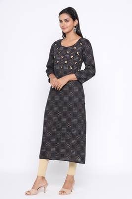 Ardozaa Women's Rayon Printed Straight Kurta (Black) 2