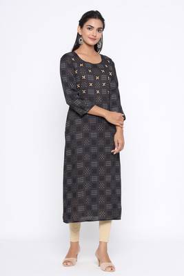 Ardozaa Women's Rayon Printed Straight Kurta (Black) 3