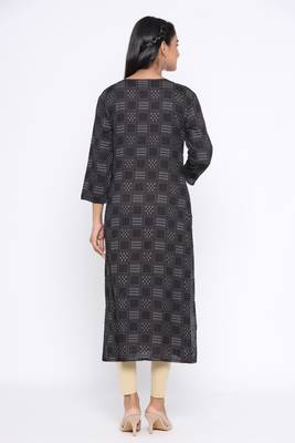 Ardozaa Women's Rayon Printed Straight Kurta (Black) 4