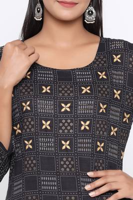 Ardozaa Women's Rayon Printed Straight Kurta (Black) 5