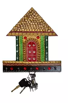 Papier-Mache Traditional Village Hut 5 Hooks Key holder