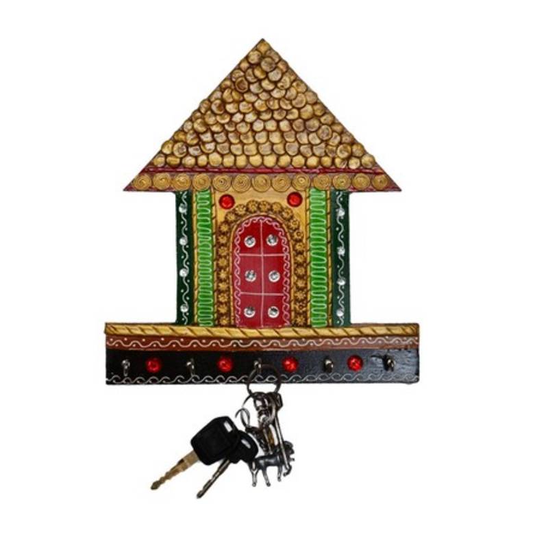 Papier-Mache Traditional Village Hut 5 Hooks Key holder