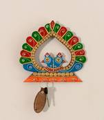 Papier-Mache Heart Shape Peococks 5 Hooks Key holder