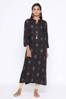 Ardozaa Women's Rayon Printed Straight Kurta (Black) 1
