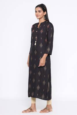 Ardozaa Women's Rayon Printed Straight Kurta (Black) 2