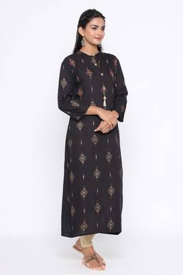Ardozaa Women's Rayon Printed Straight Kurta (Black) 3