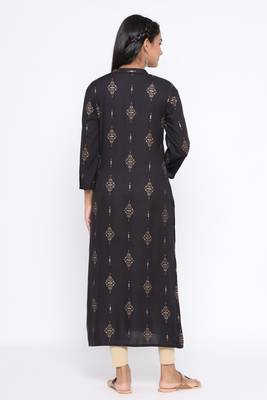 Ardozaa Women's Rayon Printed Straight Kurta (Black) 4