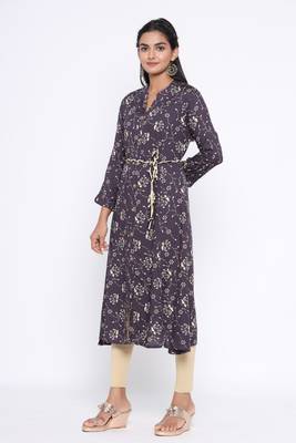Ardozaa Women's Rayon Printed A-line Kurta (Grey) 2