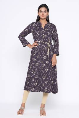 Ardozaa Women's Rayon Printed A-line Kurta (Grey) 1