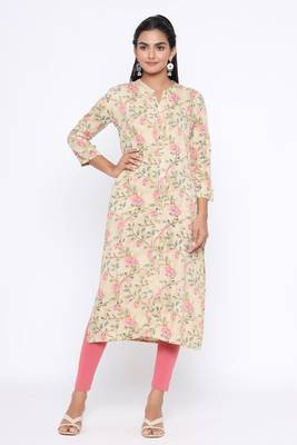Ardozaa Women's Rayon Printed Straight Kurta (Cream) 1