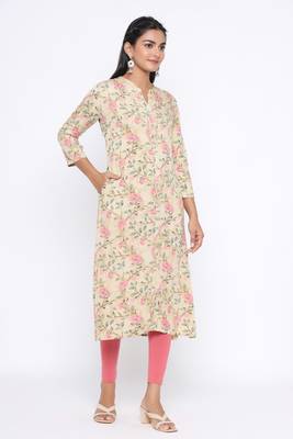 Ardozaa Women's Rayon Printed Straight Kurta (Cream) 2