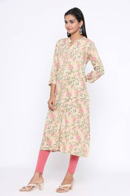 Ardozaa Women's Rayon Printed Straight Kurta (Cream) 3