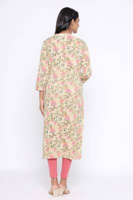 Ardozaa Women's Rayon Printed Straight Kurta (Cream) 5