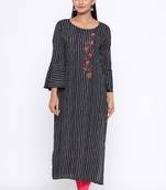 Ardozaa Women's Rayon Stripe Print Straight Kurta (Black)