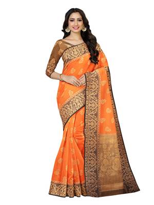 Mimosa Kanjivaram Style Art Silk Saree Color :  Orange 1