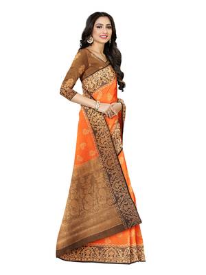 Mimosa Kanjivaram Style Art Silk Saree Color :  Orange 2