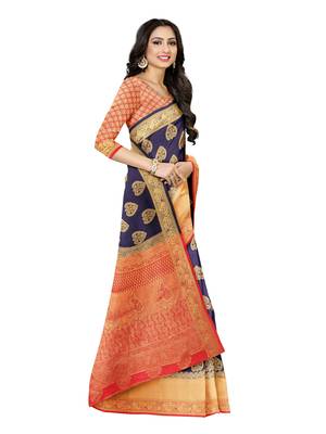 Mimosa Kanjivaram Style Art Silk Saree Color :  Navy Blue 2