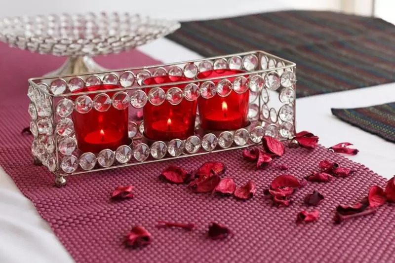 Glimmery  Rectangle Shape Crystal Triple Tea Light Holder