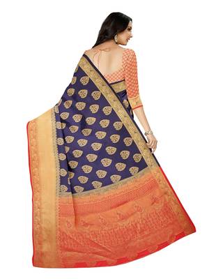 Mimosa Kanjivaram Style Art Silk Saree Color :  Navy Blue 3