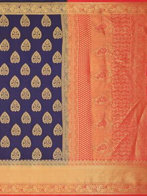 Mimosa Kanjivaram Style Art Silk Saree Color :  Navy Blue 5