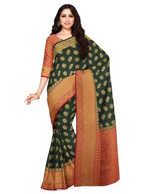 Mimosa Kanjivaram Style Art Silk Saree Color :  Green 1