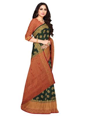Mimosa Kanjivaram Style Art Silk Saree Color :  Green 2