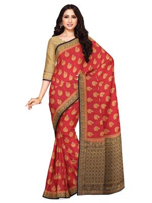 Mimosa Mysore Silk Style Crepe Saree Color :  Red 1