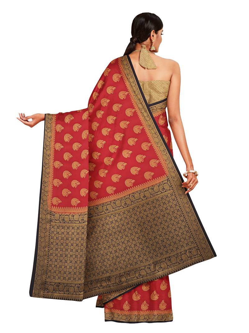 Mimosa Mysore Silk Style Crepe Saree Color :  Red