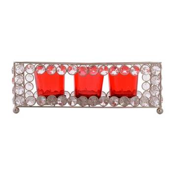 Glimmery  Rectangle Shape Crystal Triple Tea Light Holder 2