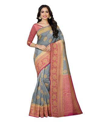 Mimosa Faux Kanjivaram Style Art Silk Saree Color :  Grey 1