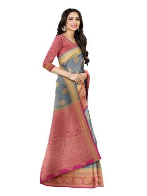 Mimosa Faux Kanjivaram Style Art Silk Saree Color :  Grey 2