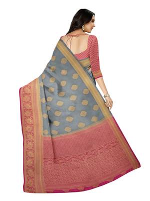 Mimosa Faux Kanjivaram Style Art Silk Saree Color :  Grey 3