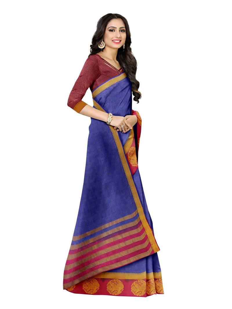 Mimosa Kanjivaram Style Art Silk Saree Color :  Blue