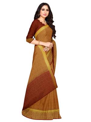 Mimosa Kanjivaram Style Art Silk Saree Color :  Brown 2