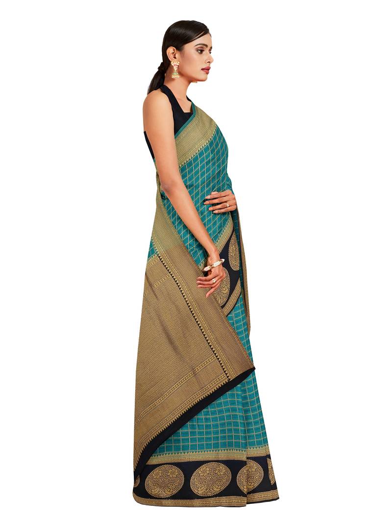 Mimosa Kanjivaram Style Art Silk Saree Color :  Teal Green